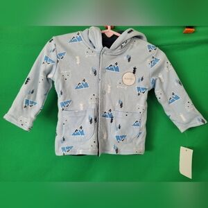 NWT Harry & Violet 9-12mth Baby Infant Reversible Hoodie Mountain Bear Print Boy